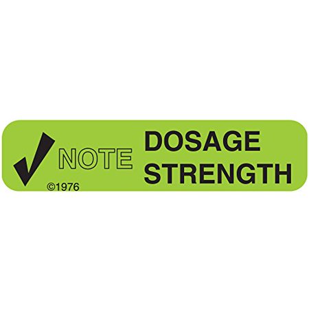 Pharmex 1-53G Permanent Paper Label, Note DOSE Strength", 1 9/16" X 3/8", Green Labels & Tags Pasteur Pharmacy