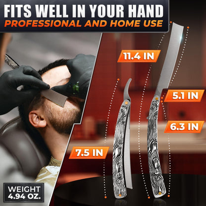 Straight Razor Carbon Steel Blade 11.4 in Secure Grip for Shaving