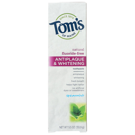 Tom's of Maine Natural Antiplaque And Whitening Fluoride Free Toothpaste Spearmint 55 Ounce Toothpaste Pasteur Pharmacy