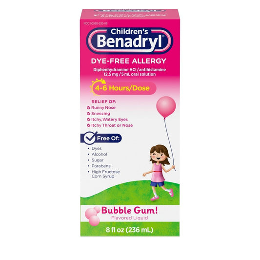 Benadryl Children's Liquid Dye- Free,Bubble Gum! Flavored Allergy 8 Fl Oz Medicine & Drugs Pasteur Pharmacy