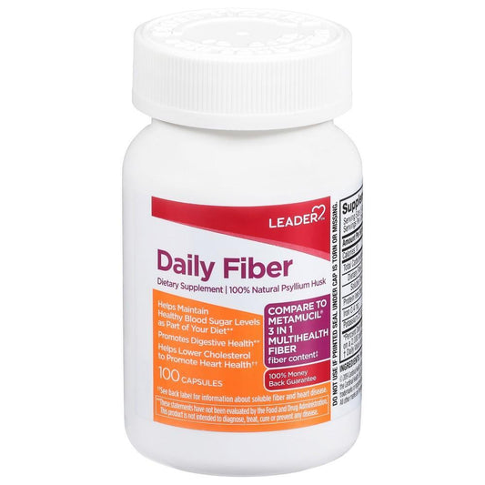 Leader Daily Fiber Dietary Supplement, 100 Capsules Medicine & Drugs Pasteur Pharmacy