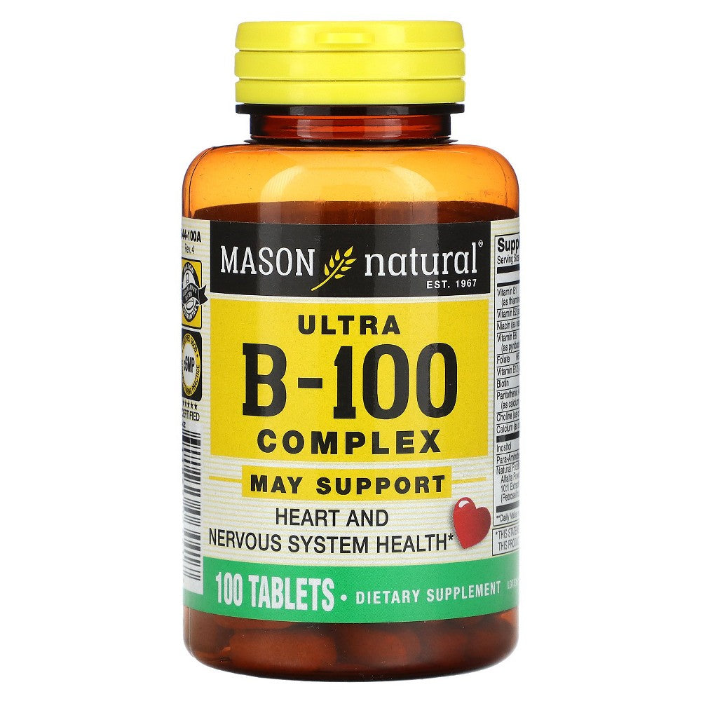 Mason Natural Ultra B-100 Complex, 100 Tablets Vitamins & Supplements Pasteur Pharmacy