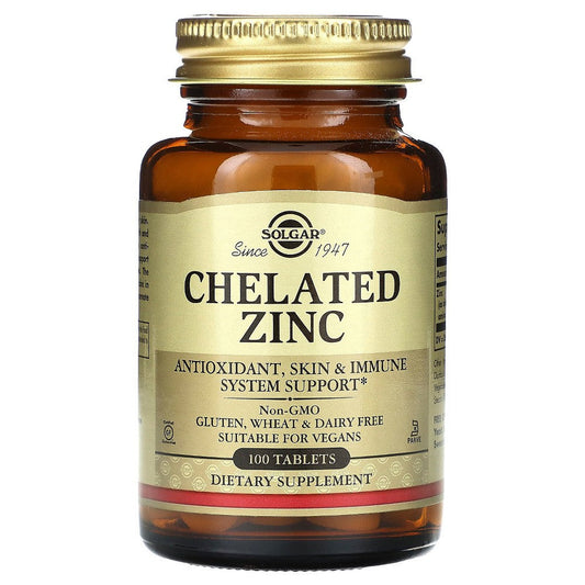 Solgar Chelated Zinc 22 Mg, 100 Tablets Vitamins & Supplements Pasteur Pharmacy