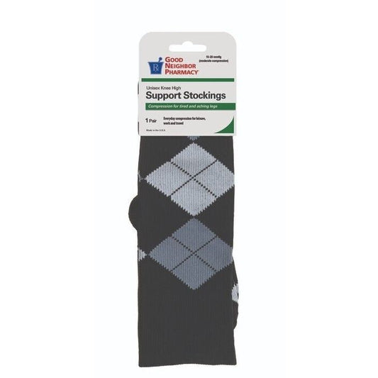 GNP Support Socks 15-20mmHg Compression Unisex Knee High Gray Argyle - Small Plumbing Fittings & Supports Pasteur Pharmacy