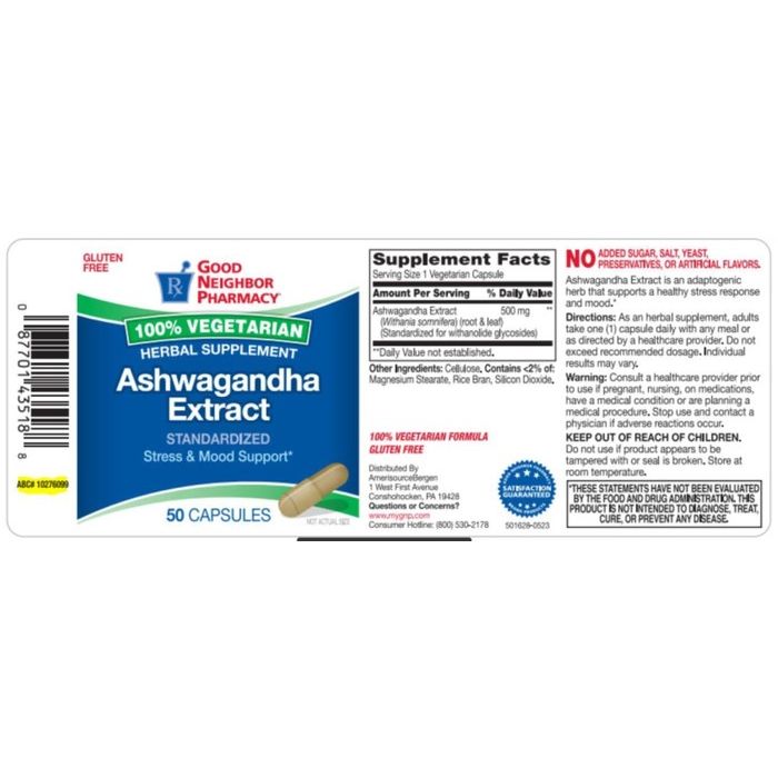 Good Neighbor Pharmacy Ashwagandha Extract 500mg Capsules 50ct Pasteur Pharmacy