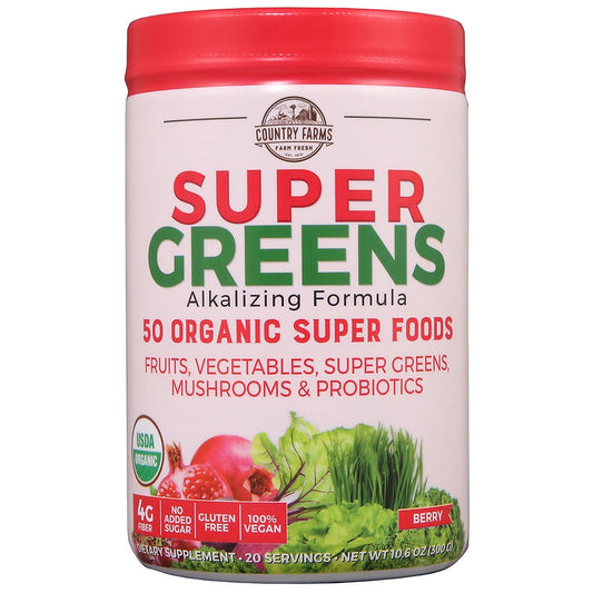 Country Farms Super Greens 50 Organic Super Foods Powder Berry 10.6 Oz Vitamins & Supplements Pasteur Pharmacy