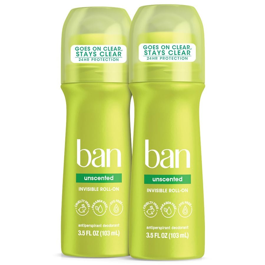 Ban Roll-On Antiperspirant Deodorant, Unscented, 3.5 oz (Twin Pack) Deodorant Pasteur Pharmacy