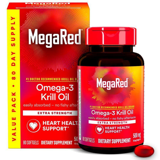MegaRed Extra Strength Omega-3 Krill Oil 500mg - Heart Health Support, 80 Softgels Vitamins & Supplements Pasteur Pharmacy