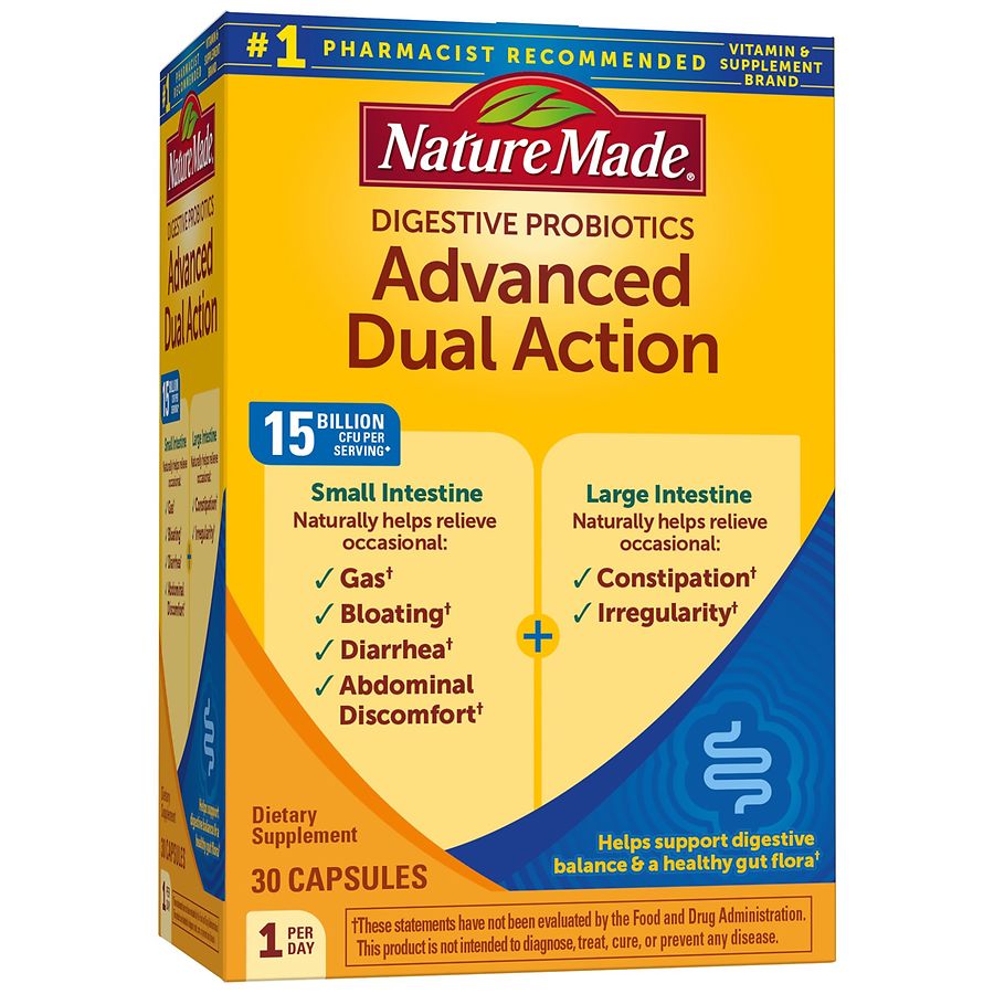 Nature Made Digestive Probiotics Advanced Dual Action Capsules - 15 Billion CFU Per Serving - 30ct Vitamins & Supplements Pasteur Pharmacy