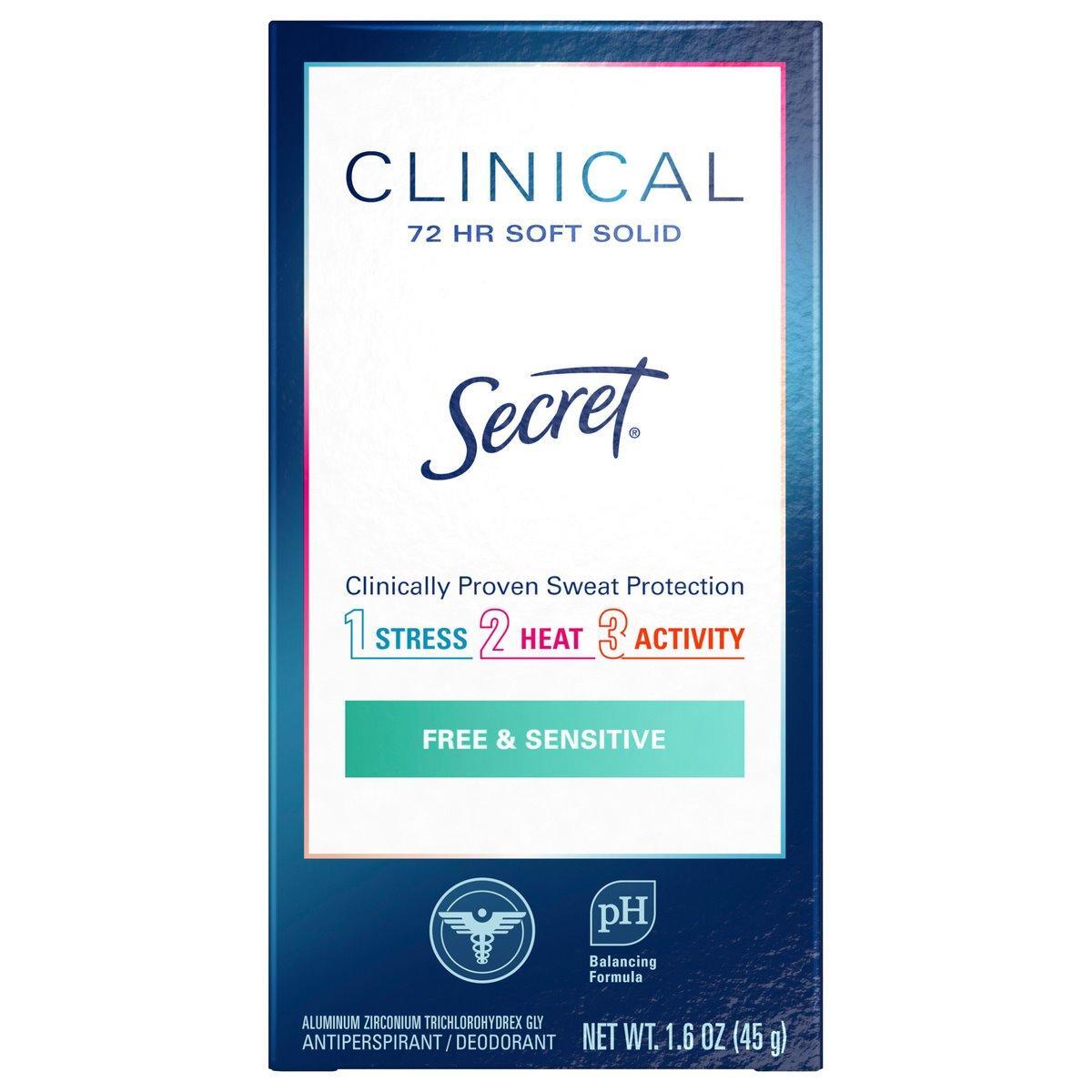 Secret Clinical Strength Soft Solid Antiperspirant And Deodorant - Free & Sensitive - 1.6oz Deodorant Pasteur Pharmacy