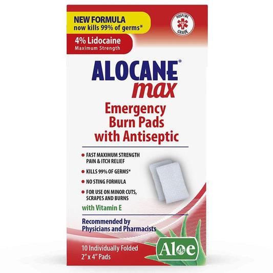 Alocane Emergency Burn Pads, 4% Lidocaine Maximum Strength (10 Count) First Aid Pasteur Pharmacy
