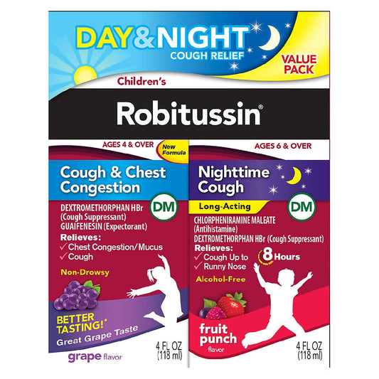 Robitussin Childrens Day & Night Cough Relief Liqudi 4+4 Oz Value Pack Health & Beauty Pasteur Pharmacy
