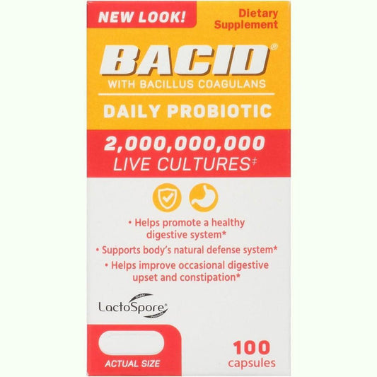 Bacid Capsules White Bacillus Coagulans Daily Probiotic 100 Health & Beauty Pasteur Pharmacy