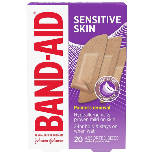 Band-Aid Sensitive Skin Adhesive Bandages Assorted Sizes 20 Ea Medical Tape & Bandages Pasteur Pharmacy