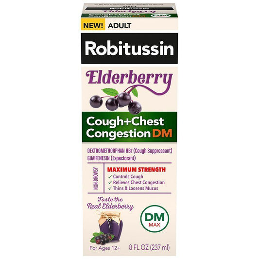 Robitussin Cough + Chest Congestion, Dm, Maximum Strength, Elderberry, Adult 8 Fl Oz Respiratory Care Pasteur Pharmacy