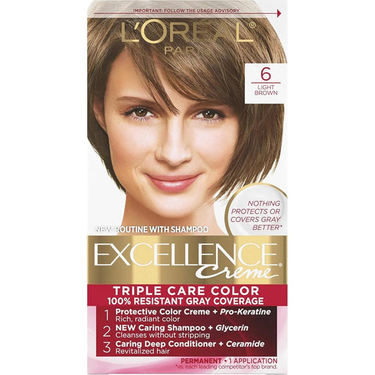 Excellence L'Oreal Paris Creme Hair Color, Light Brown 6, 1 Kit Hair Color Pasteur Pharmacy