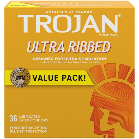 Trojan Ultra Ribbed Lubricated Latex Condoms Value Pack 36 ct Condoms Pasteur Pharmacy