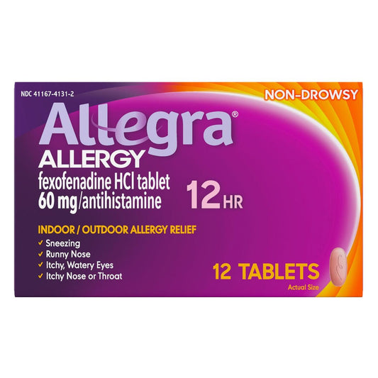 Allegra Adult Non-Drowsy Allergy Relief, 12 Hour (60mg), 12 Tablets Medicine & Drugs Pasteur Pharmacy