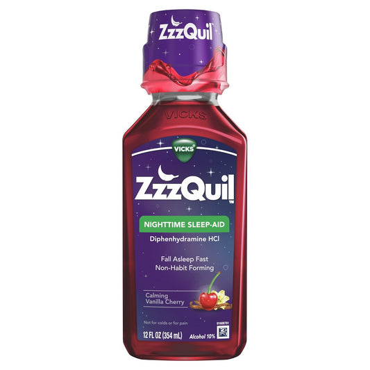 Vick's ZzzQuil Nighttime Calming Vanilla Cherry Sleep-AidL 12 Fl Oz Health & Beauty Pasteur Pharmacy