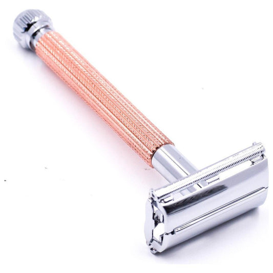 Parker 29L Rose Gold Long Handle Butterfly Open Safety Razor with 5 Parker Plati Safety Razor Pasteur Pharmacy