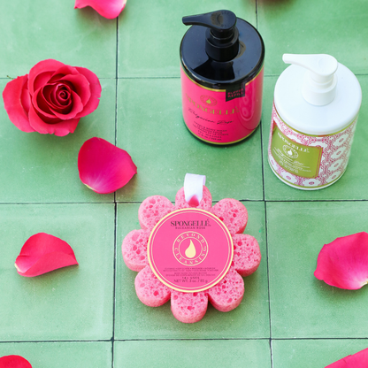 Ensemble Rose Bulgare et Fleurs Sauvages : recharge de gel douche et lait pour le corps