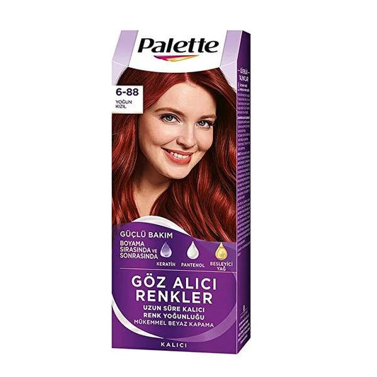 Tinte Palette Rojo Intenso: color vibrante y duradero con queratina y pantenol. Tono rojo intenso para un brillo cautivador.