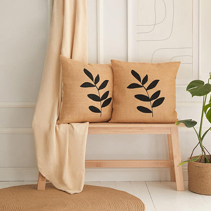 Ensemble de housses de coussin en jute Ocean Home - 2 motifs feuilles 50x50 cm - Fibre naturelle, style bohème, housses de coussin décoratives rustiques