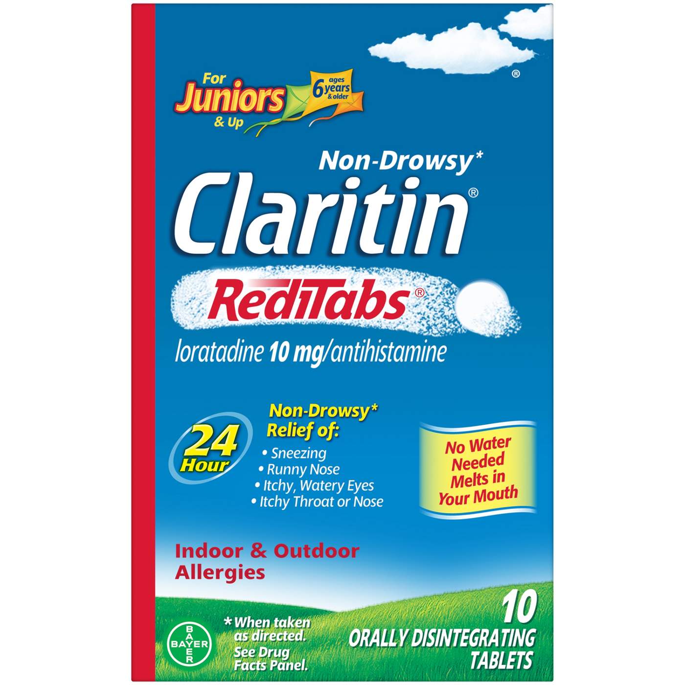 Claritin Indoor & Outdoor Allergies, Non Drowsy, 10 Mg, Tablets, Juniors, Ages 6+ Years Medicine & Drugs Pasteur Pharmacy