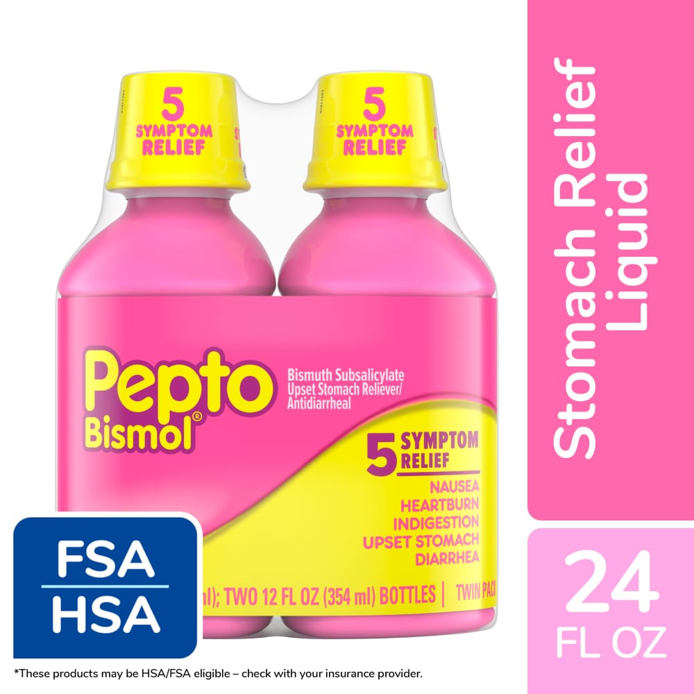 Pepto Bismol 5 Symptom Relief Twin Pack 2-12 Fl Oz Bottles Health & Beauty Pasteur Pharmacy