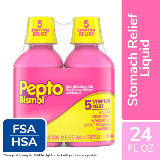 Pepto Bismol 5 Symptom Relief Twin Pack 2-12 Fl Oz Bottles Health & Beauty Pasteur Pharmacy