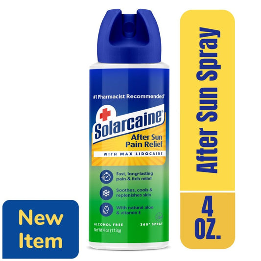 Solarcaine Aloe Vera Sunburn Relief Spray | Medicated Lidocaine Pain Relief | 4 oz Aerosol Lotion & Moisturizer Pasteur Pharmacy