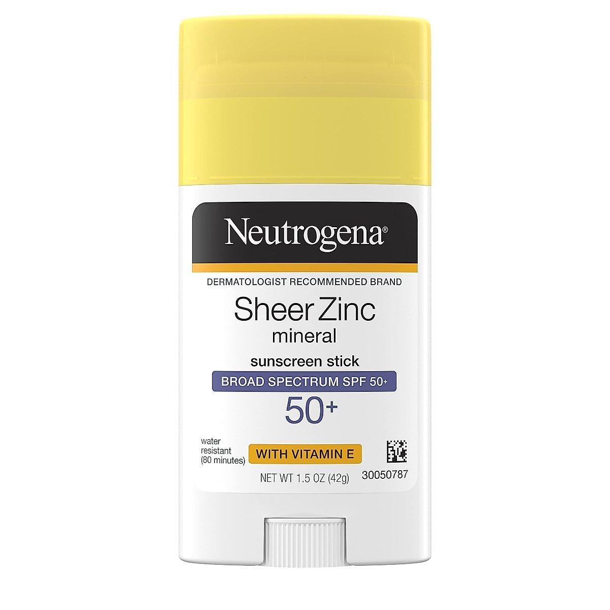 Neutrogena Sheer Zinc Oxide Mineral Sunscreen Stick With Vitamin E, Broad Spectrum SPF 50+ & UVA/UVB Protection, Water Resistant & Residue-Free Application, Paraben/Dye Free, 1.5 Oz Sunscreen Pasteur Pharmacy