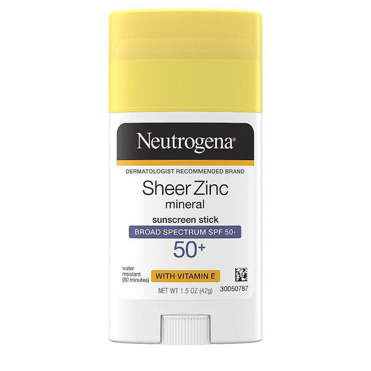 Neutrogena Sheer Zinc Oxide Mineral Sunscreen Stick With Vitamin E, Broad Spectrum SPF 50+ & UVA/UVB Protection, Water Resistant & Residue-Free Application, Paraben/Dye Free, 1.5 Oz Sunscreen Pasteur Pharmacy