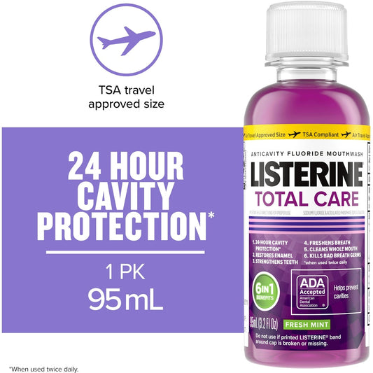 Listerine Total Care Anticavity Fluoride Travel Mouthwash Fresh Mint 95 mL Mouthwash Pasteur Pharmacy