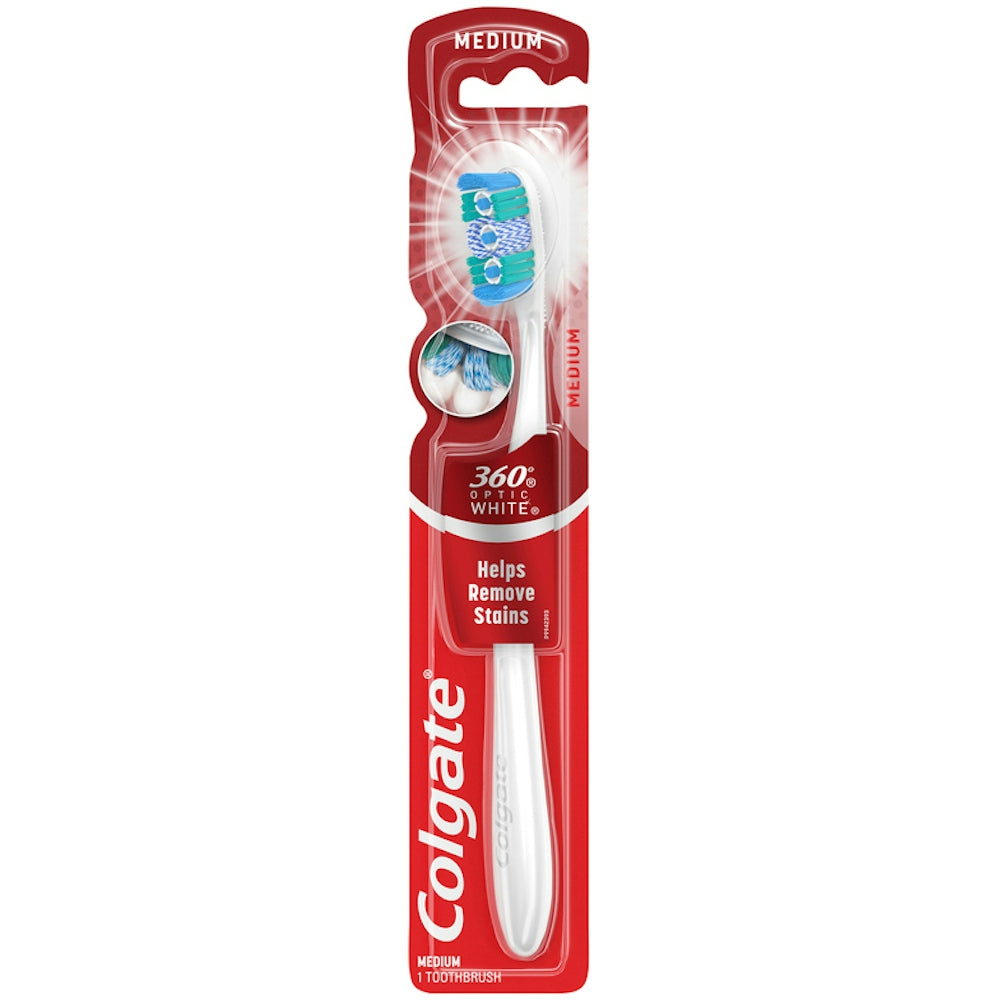 Colgate 360 Optic White Full Head Toothbrush, Medium Bristles, 1 Count – Whitening & Tongue Cleaner Toothbrushes Pasteur Pharmacy
