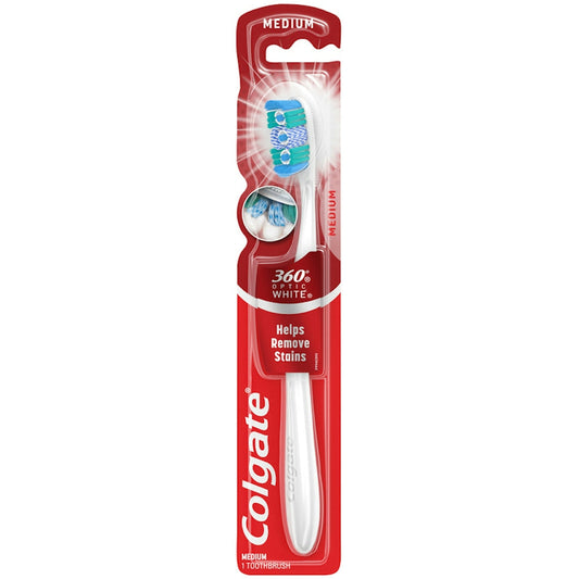 Colgate 360 Optic White Full Head Toothbrush, Medium Bristles, 1 Count – Whitening & Tongue Cleaner Toothbrushes Pasteur Pharmacy