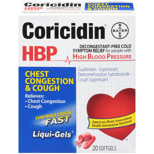Coricidin HBP Chest Congestion & Cough, Liquid Gels, 20 ct (Decongestant-Free) Medicine & Drugs Pasteur Pharmacy