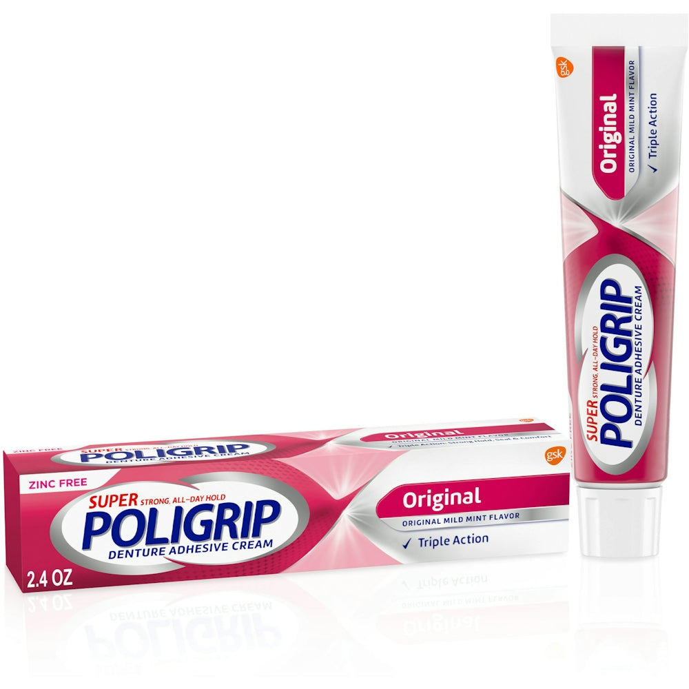 Poligrip Denture Adhesive Cream, Zinc Free, Original Mild Mint Flavor - 2.4 Ounce Denture Adhesives Pasteur Pharmacy