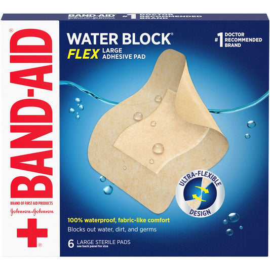 Band-Aid Brand Water Block Flex Waterproof Adhesive Pads, Large First Aid Pasteur Pharmacy