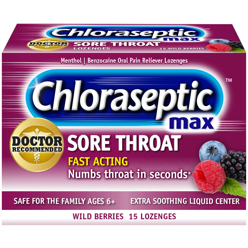 Chloraseptic Max Sore Throat, Fast Acting, Lozenges, Wild Berries Medicine & Drugs Pasteur Pharmacy