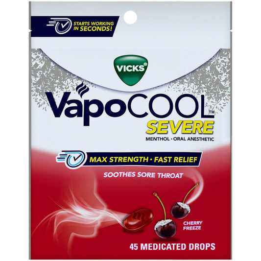 Vicks VapoCOOL Max Strength Severe Cherry Freeze Oral Anesthetic 45Medicate Drops Health & Beauty Pasteur Pharmacy