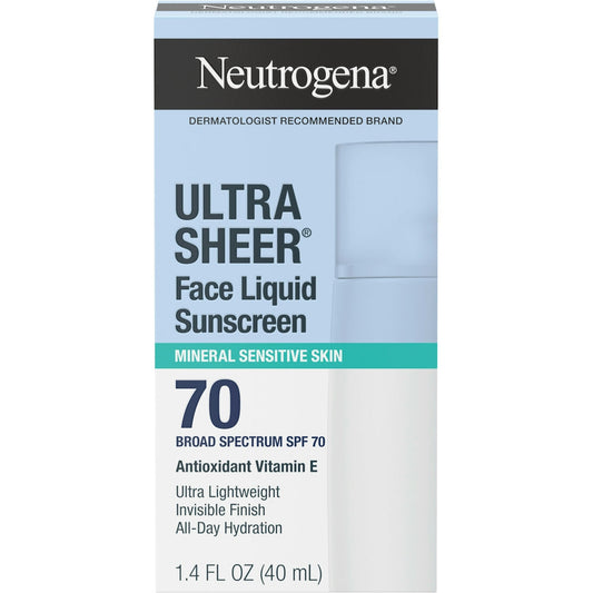 Neutrogena Ultra Sheer Face Liquid Mineral Sunscreen, Lightweight, Broad Spectrum SPF 70 Facial Sunscreen For Sensitive Skin Leaves A Silky, Non-Greasy Finish, Oxybenzone-Free, 1.4 Fl. Oz Sunscreen Pasteur Pharmacy
