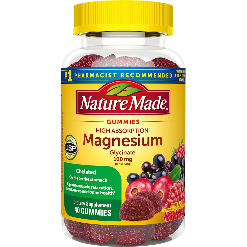 Nature Made Mixed Berry High Absorption Magnesium Glycinate Dietary Supplement, 100 Mg Vitamins & Supplements Pasteur Pharmacy