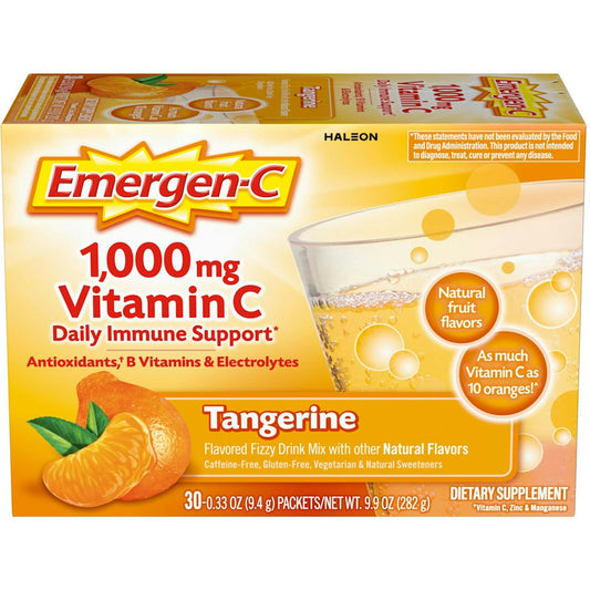 Emergen-C 30 Count, Tangerine Flavor) Dietary Supplement Fizzy Drink Mix With 1000 Mg Vitamin 0.33 Ounce Packets, Caffeine Free Vitamins & Supplements Pasteur Pharmacy