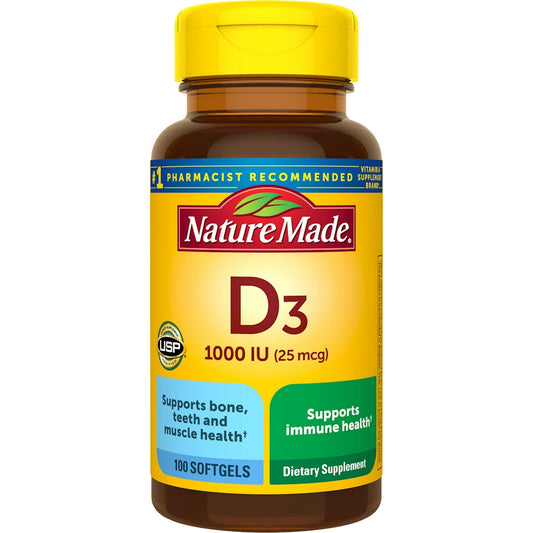 Nature Made Vitamin D3 1000 IU (25 mcg) Softgels, 100 Count (90 + 10 Bonus Pack) Vitamins & Supplements Pasteur Pharmacy
