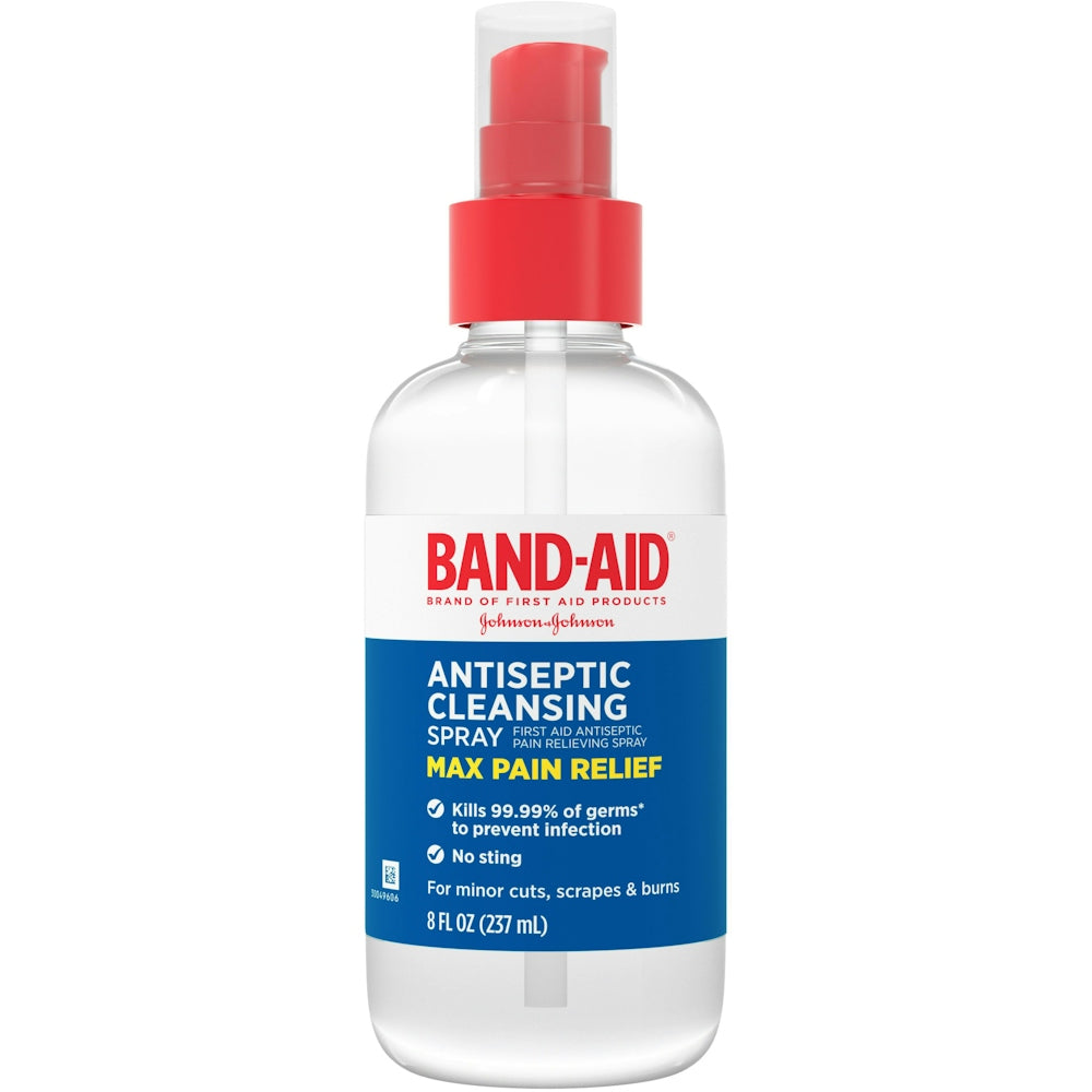 Band-Aid Antiseptic Cleansing Spray, Max Pain Relief 8 Fl Oz First Aid Pasteur Pharmacy