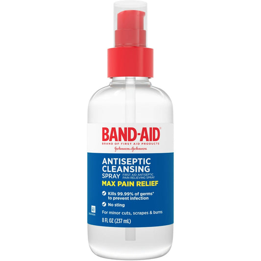 Band-Aid Antiseptic Cleansing Spray, Max Pain Relief 8 Fl Oz First Aid Pasteur Pharmacy