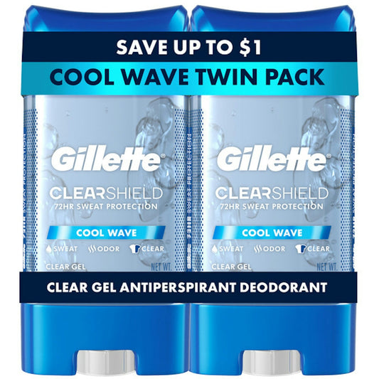 Gillette Antiperspirant And Deodorant For Men, Clear Gel, Cool Wave, Twin Pack Deodorant Pasteur Pharmacy