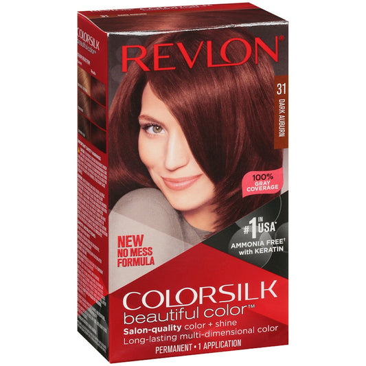 Revlon ColorSilk Beautiful Color Permanent Hair Dye, 31 Dark Auburn – Ammonia-Free with 100% Gray Coverage (1 Kit) Hair Color Pasteur Pharmacy