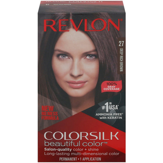Revlon ColorSilk Beautiful Color Permanent Hair Dye, 27 Deep Rich Brown – Ammonia-Free with 100% Gray Coverage Hair Color Pasteur Pharmacy